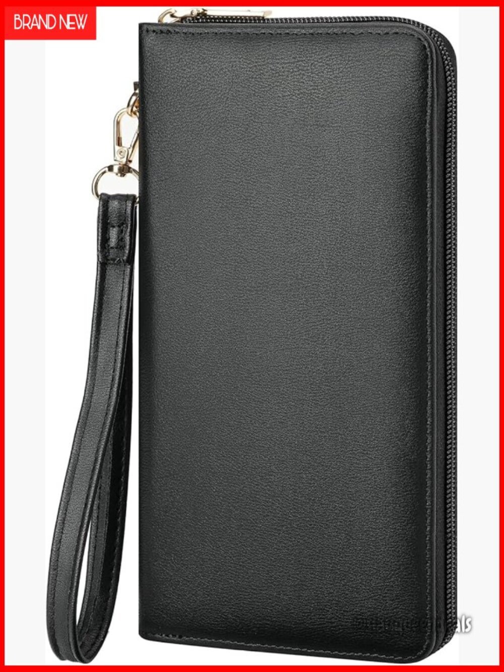 Large Capacity Vegan Leather Clutch Wallet with RFID Blocking & Wrist Strap